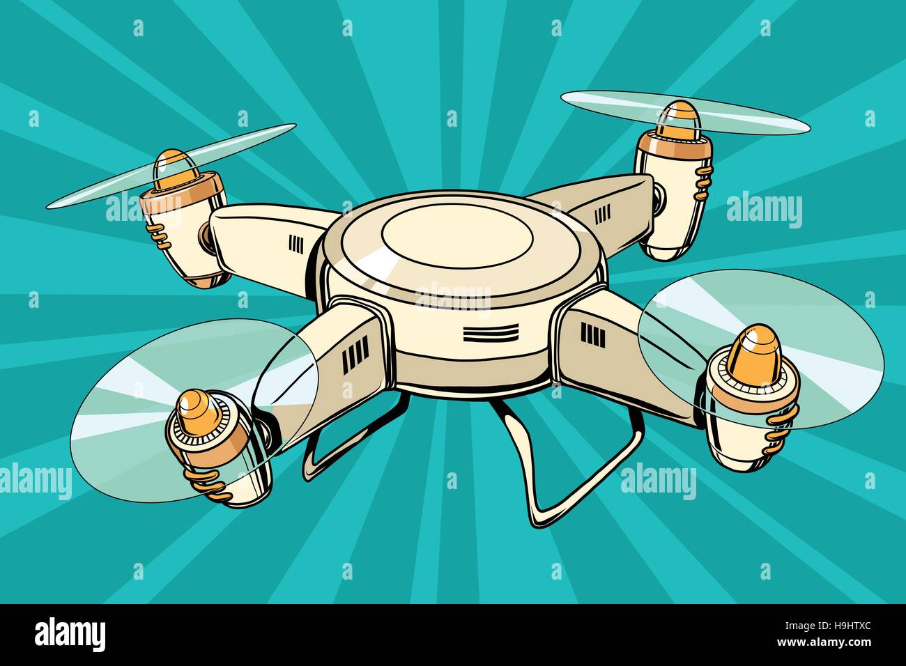 Quadcopter aereo giocattolo pop art illustrazione, Drone battenti Illustrazione Vettoriale
