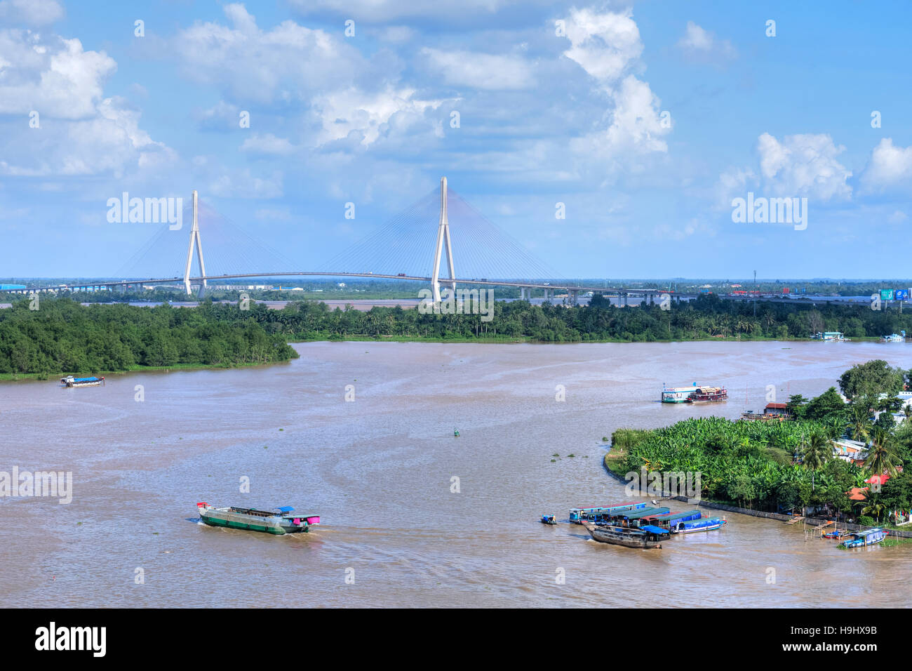 Can Tho, Ponte sul Fiume Hau, Delta del Mekong, Vietnam Asia Foto Stock