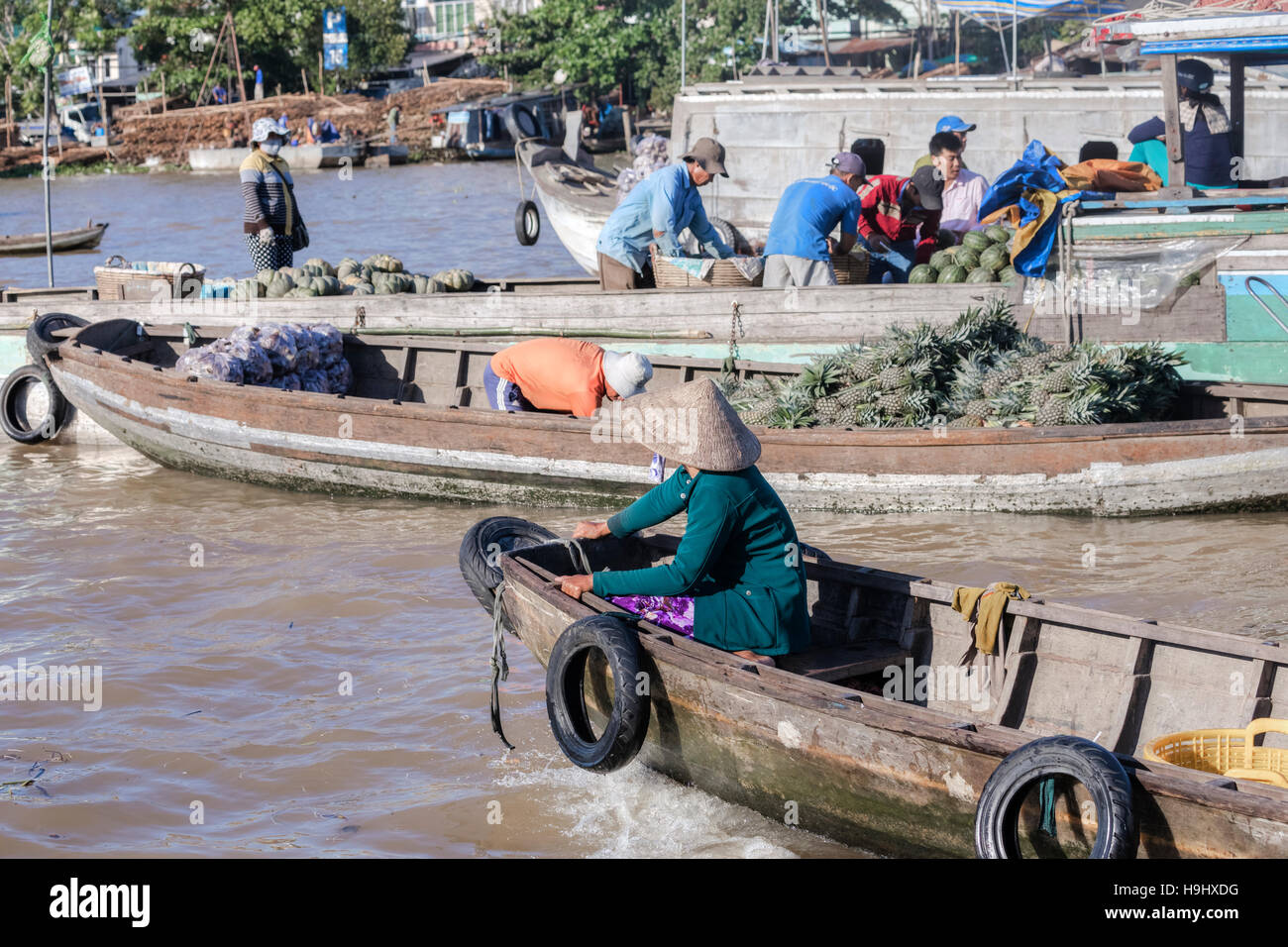 Mercato galleggiante a Can Tho, Delta del Mekong, Vietnam Asia Foto Stock