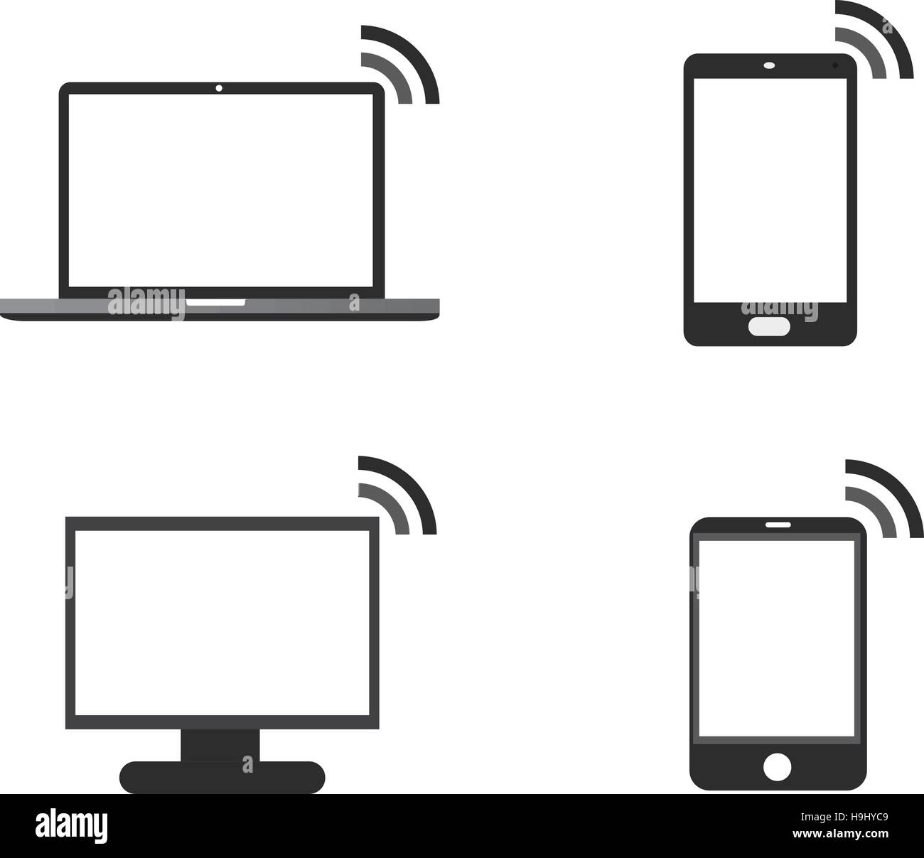 Computer portatile cellulare monitor tabella icona Rete senza fili Illustrazione Vettoriale