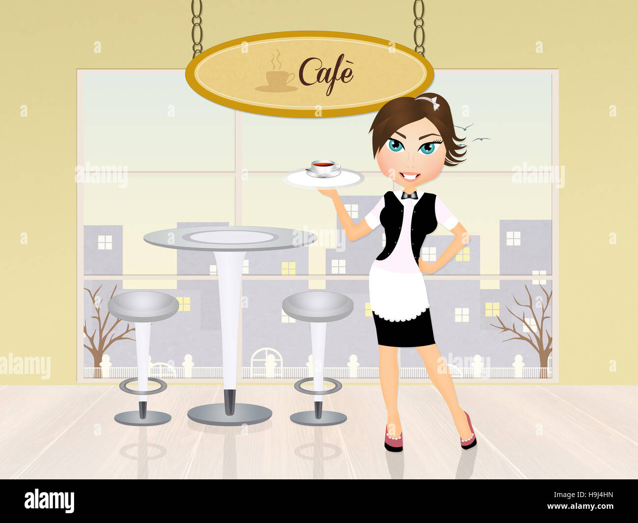 La ragazza che serve cafÃ¨ Foto Stock