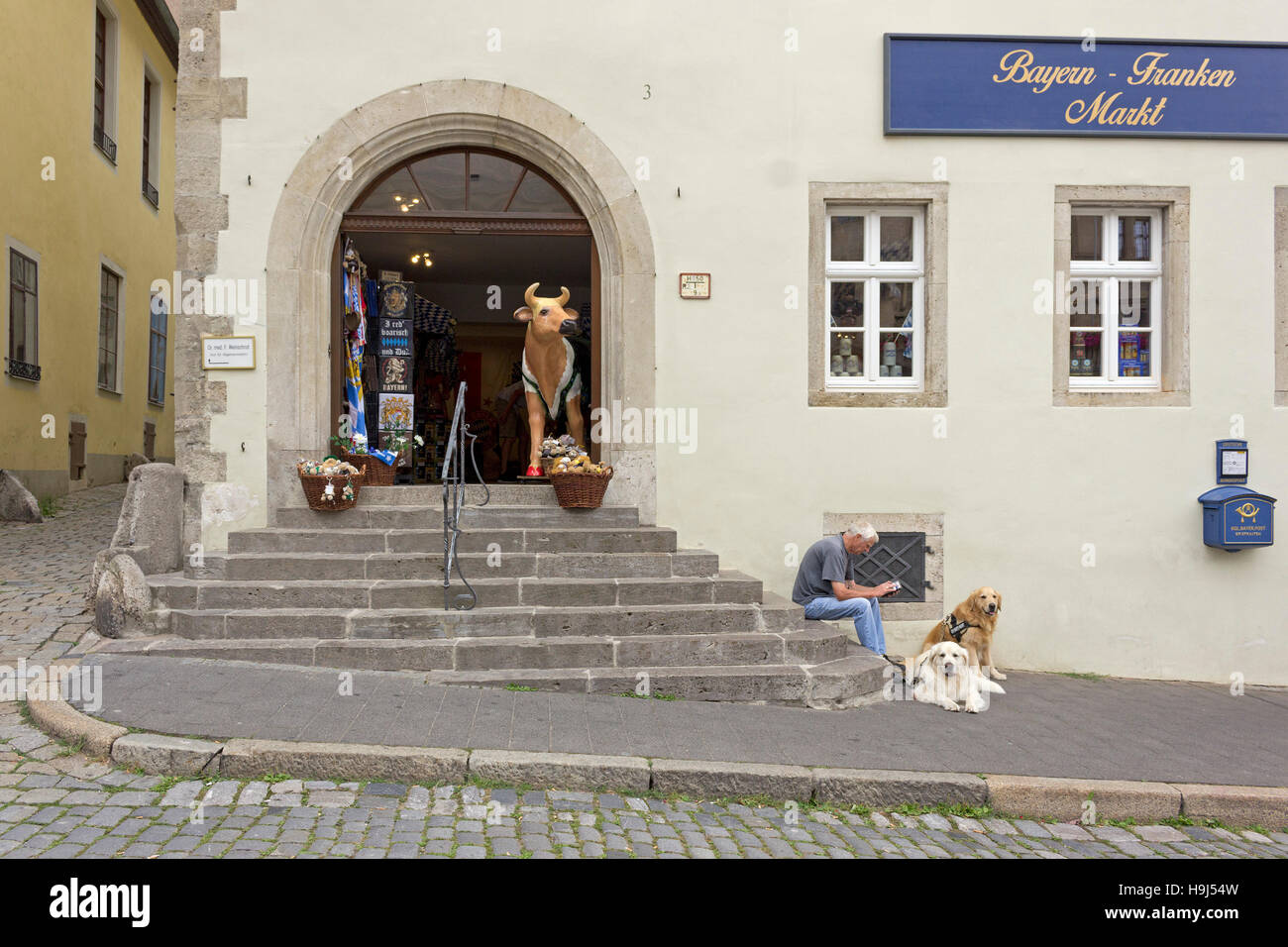 Shop ingresso, città vecchia, Rothenburg ob der Tauber, Franconia centrale, Baviera, Germania Foto Stock