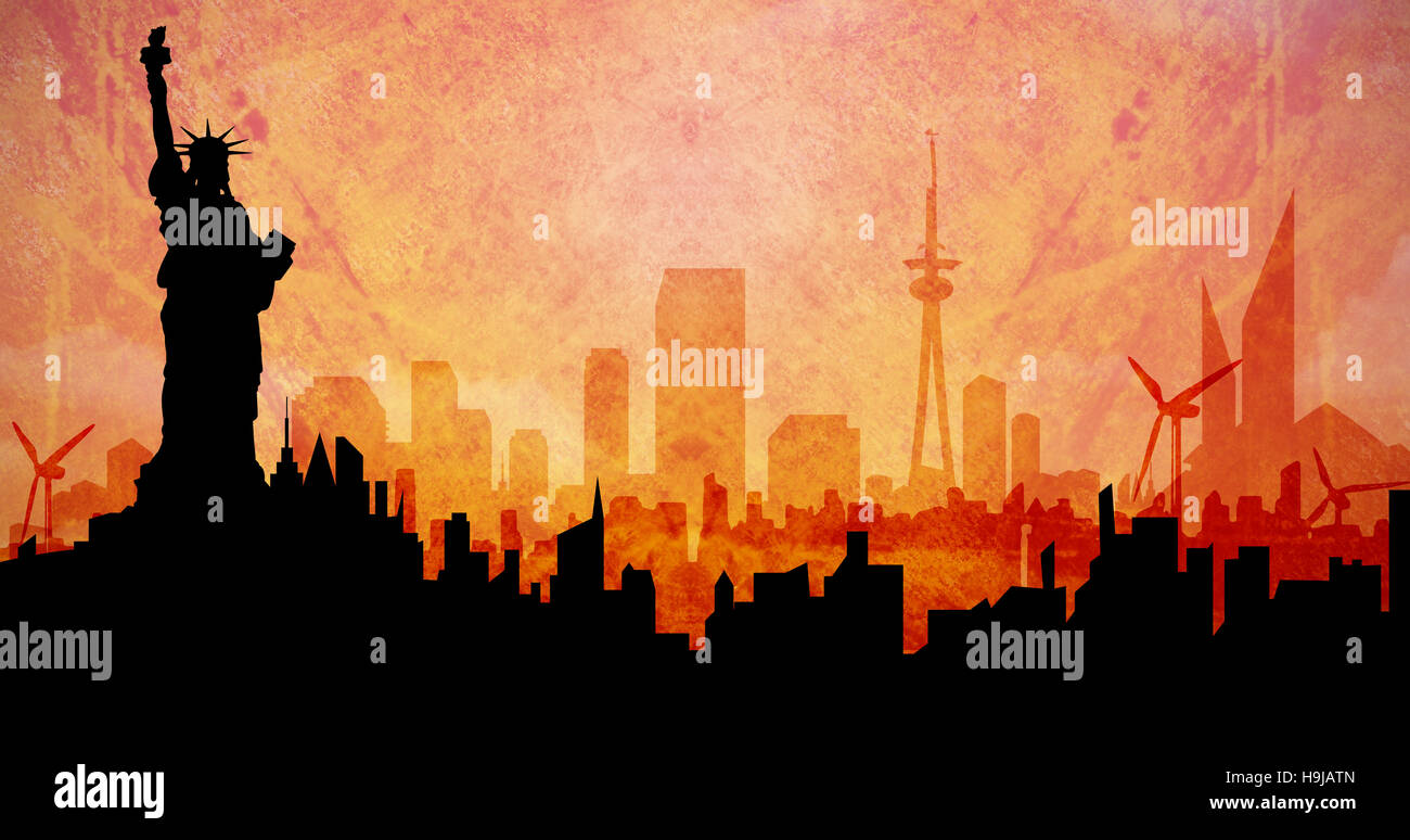 Immagine composita di concentrarsi sulla Statua della Libertà Foto Stock
