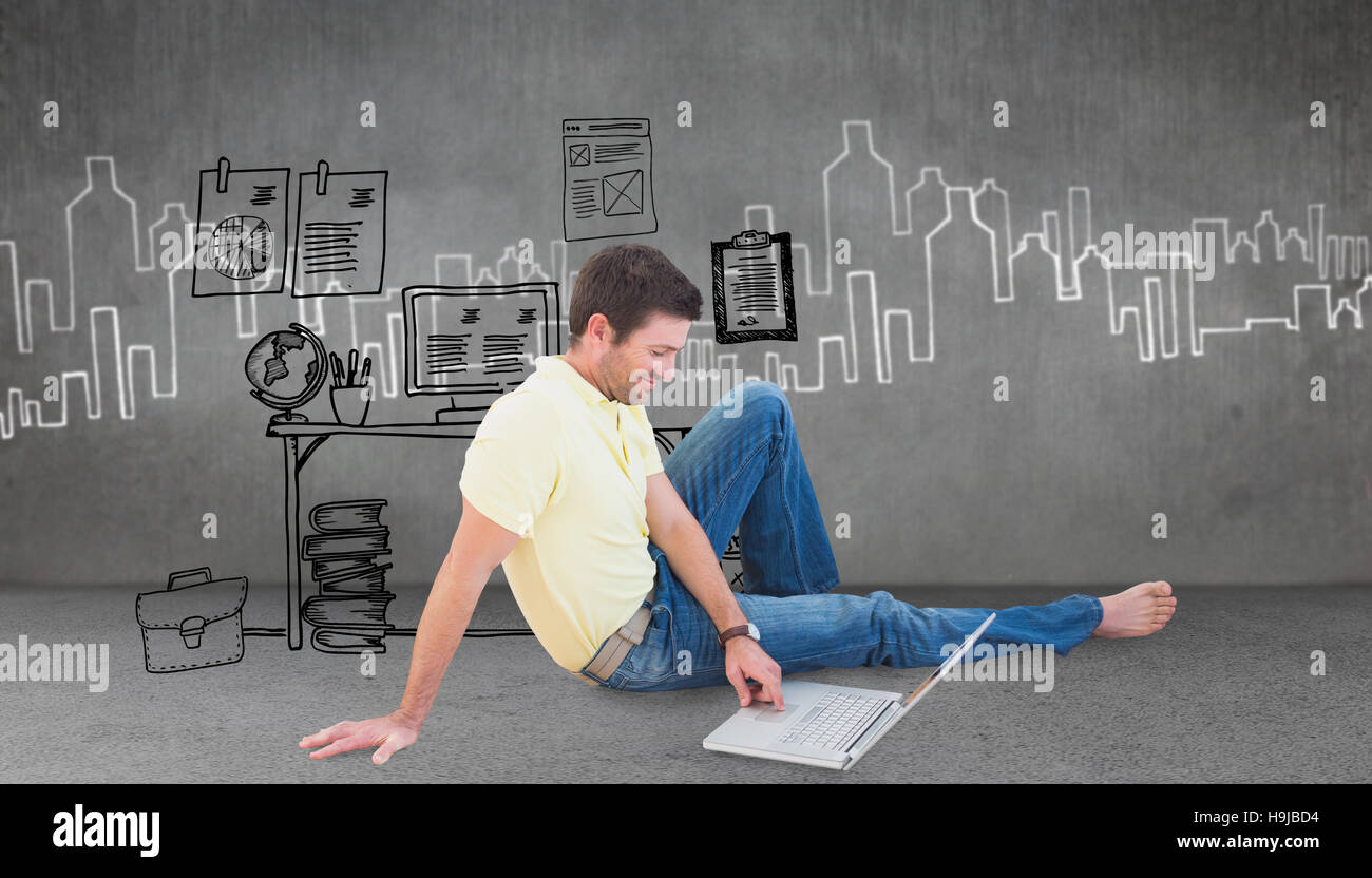 Immagine composita di sorridere uomo che utilizza un notebook Foto Stock