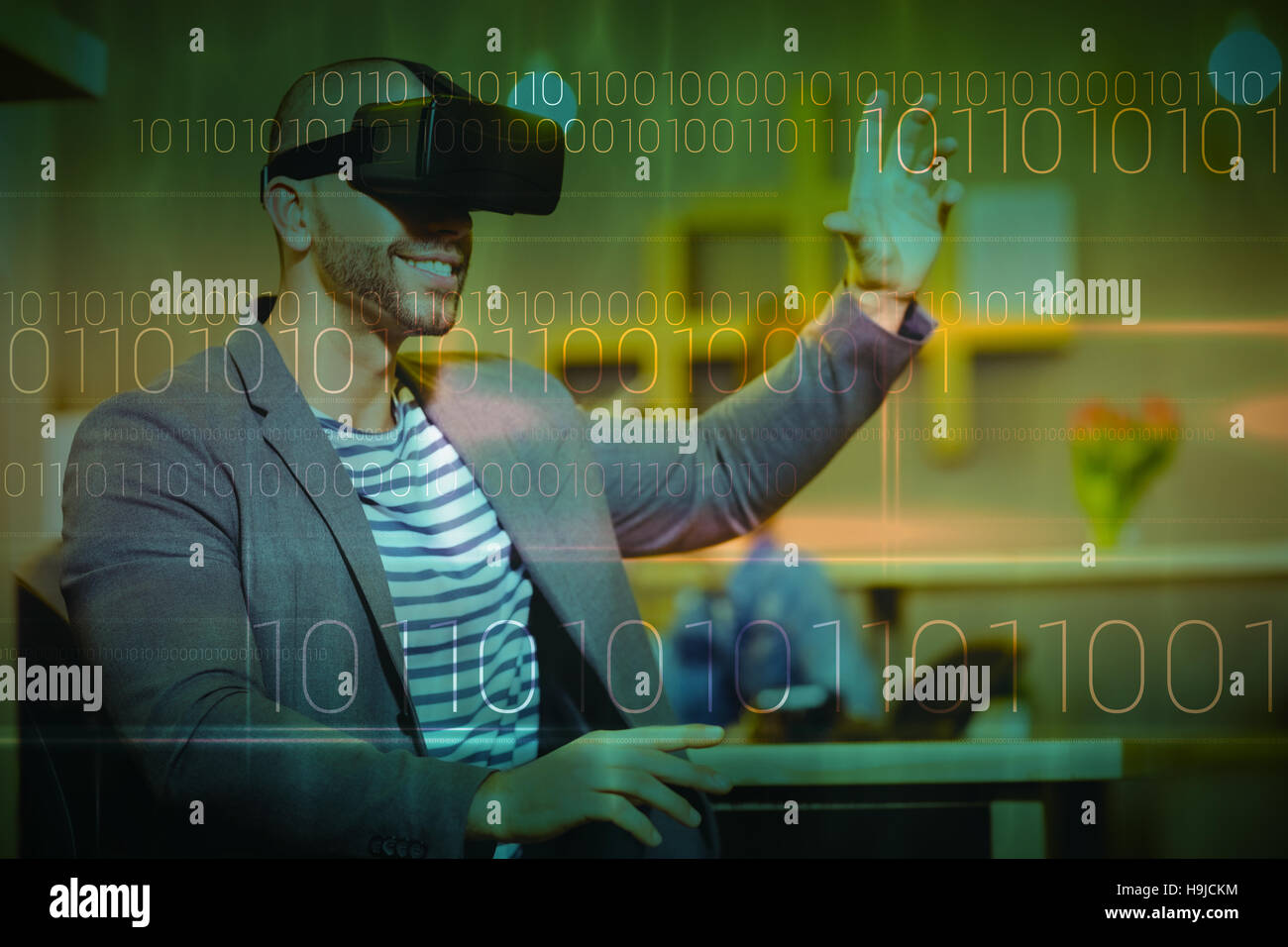 Immagine composita della tecnologia Blu design con codice binario Foto Stock