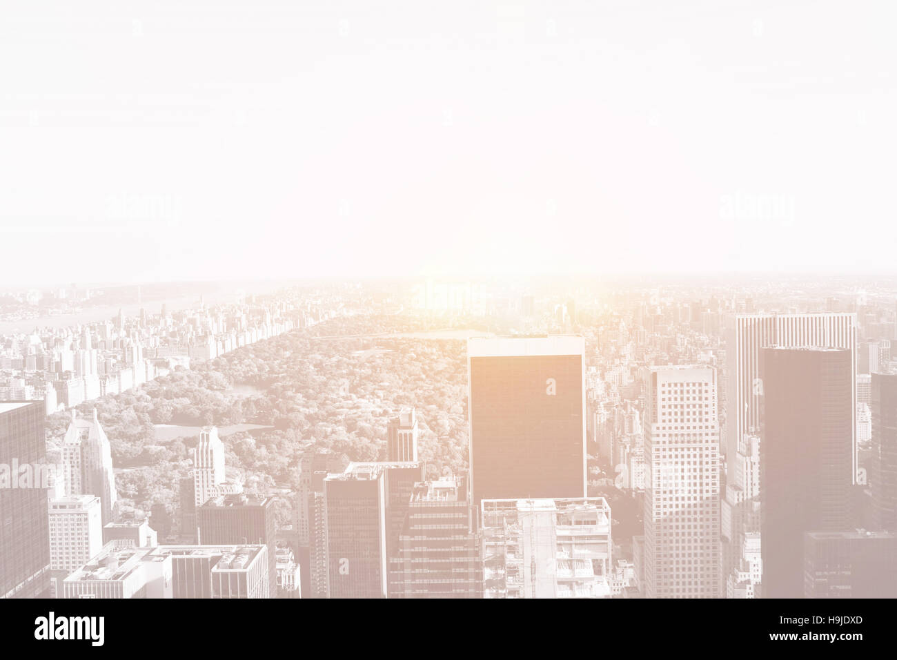 Skyline di New York con il central park e luminose Foto Stock