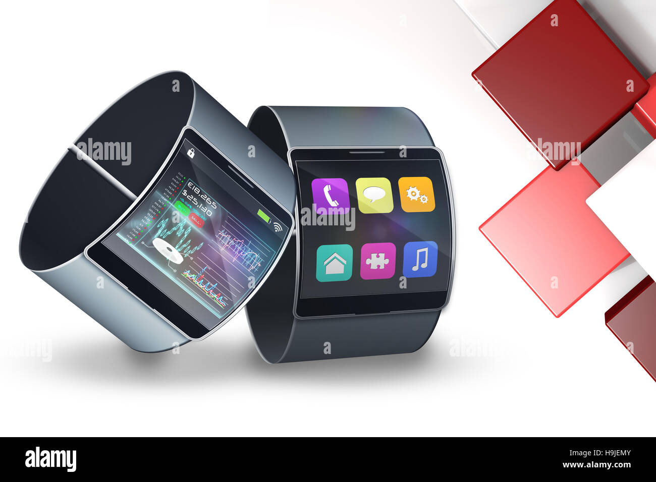 Immagine composita di avveniristici nero orologio da polso con interfaccia Foto Stock