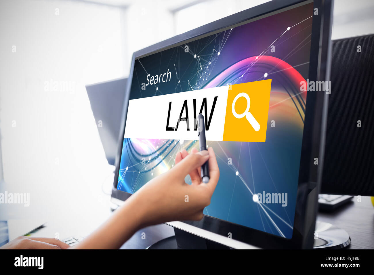 Immagine composita del logo di una barra di ricerca in cui il diritto è scritto Foto Stock