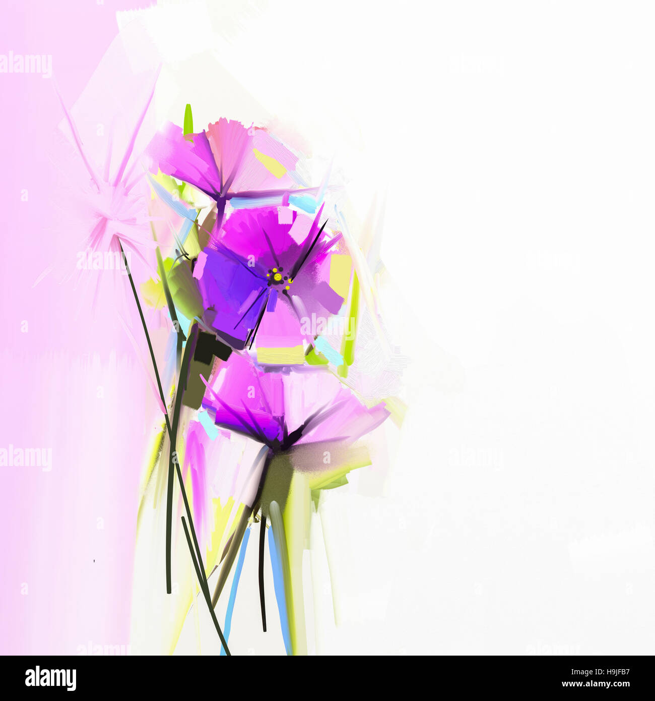 Abstract dipinto a olio di fiori di primavera . Dipinto a mano la molla fiori viola Foto Stock