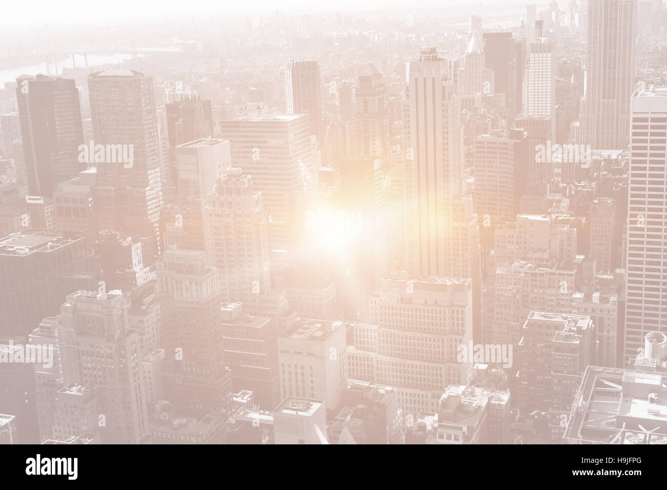 Skyline di Manhattan con spia luminosa Foto Stock