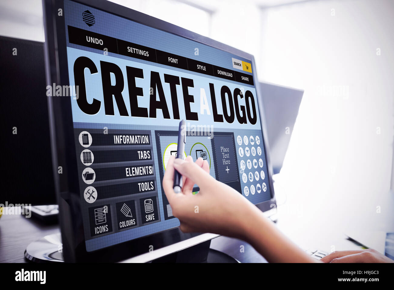 Immagine composita della pagina web per creare un logo Foto Stock
