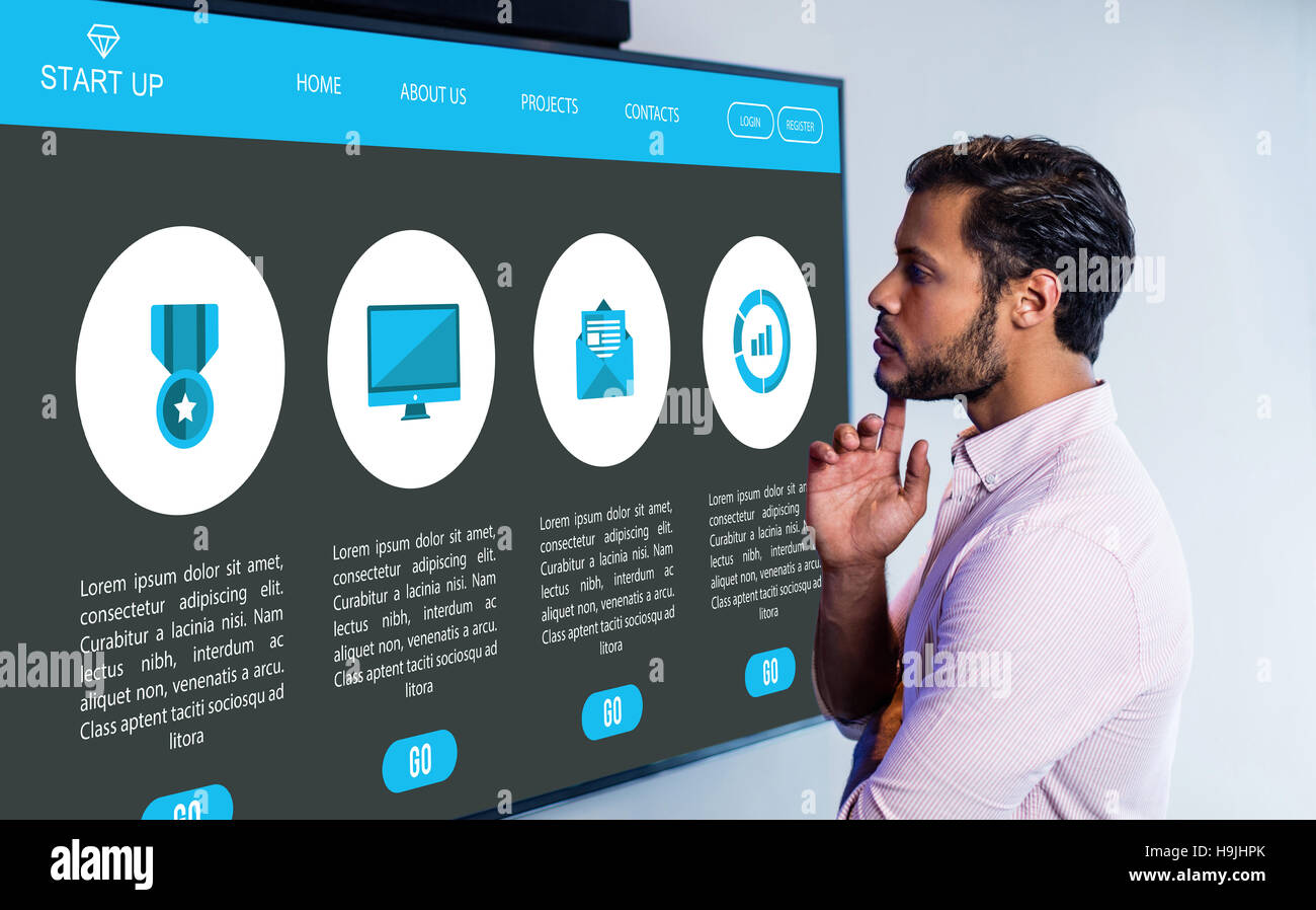 Immagine composita di varie icone sul sito web Foto Stock