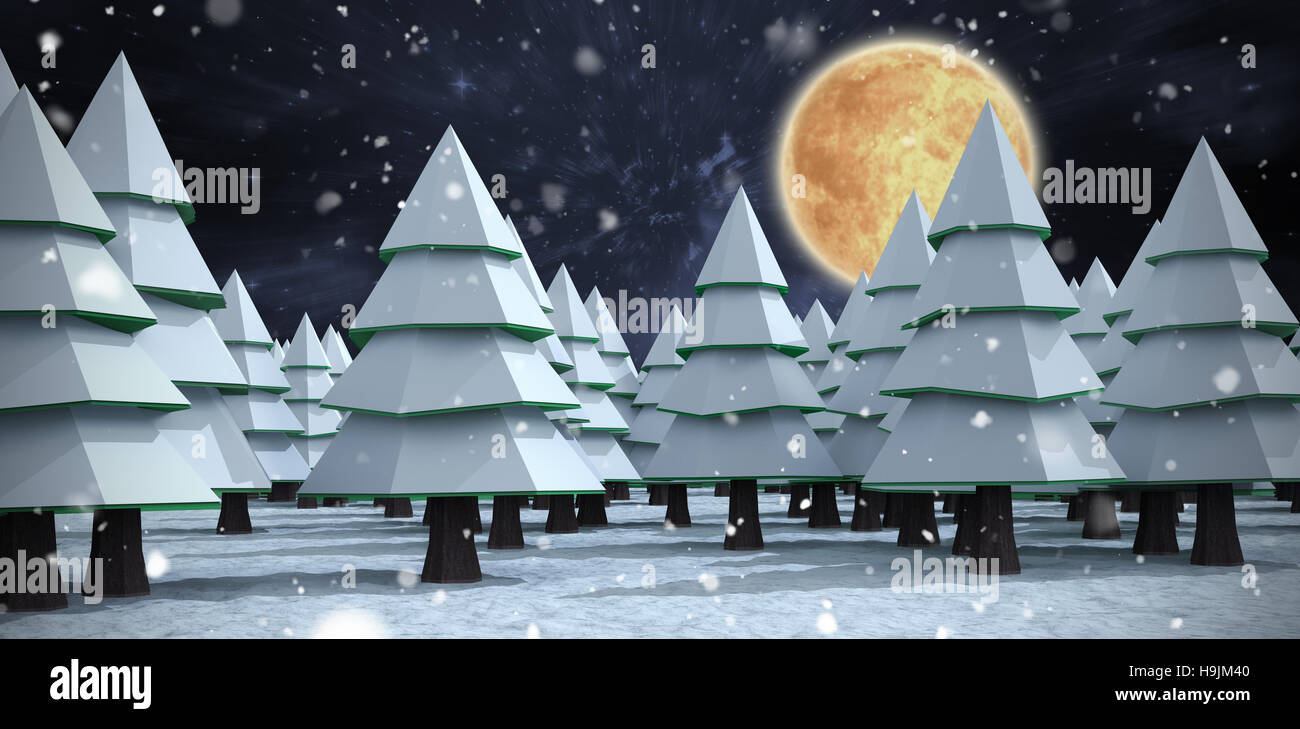 Immagine composita della neve che ricoprono gli alberi di natale Foto Stock