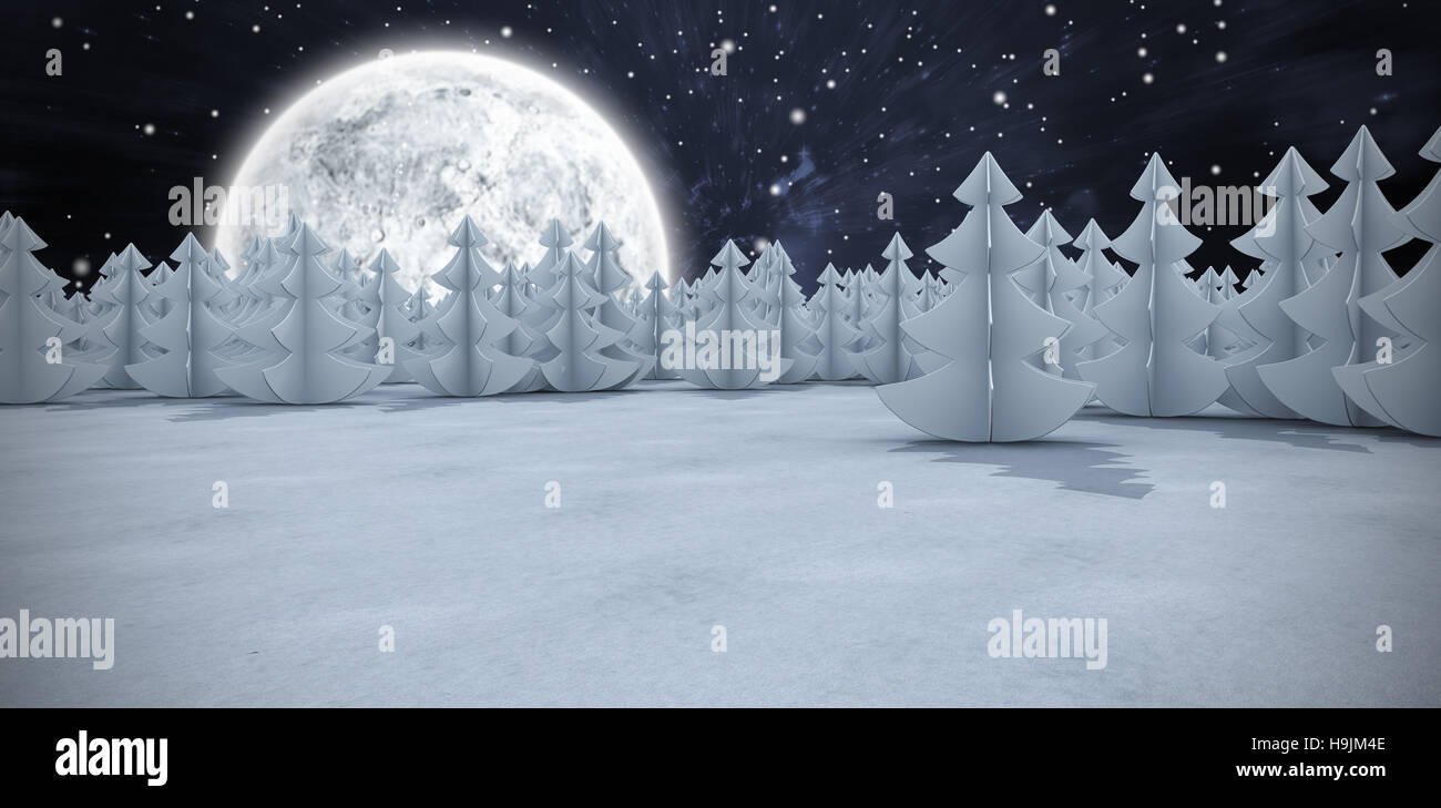 Immagine composita di alberi di Natale a foresta sul campo nevoso Foto Stock