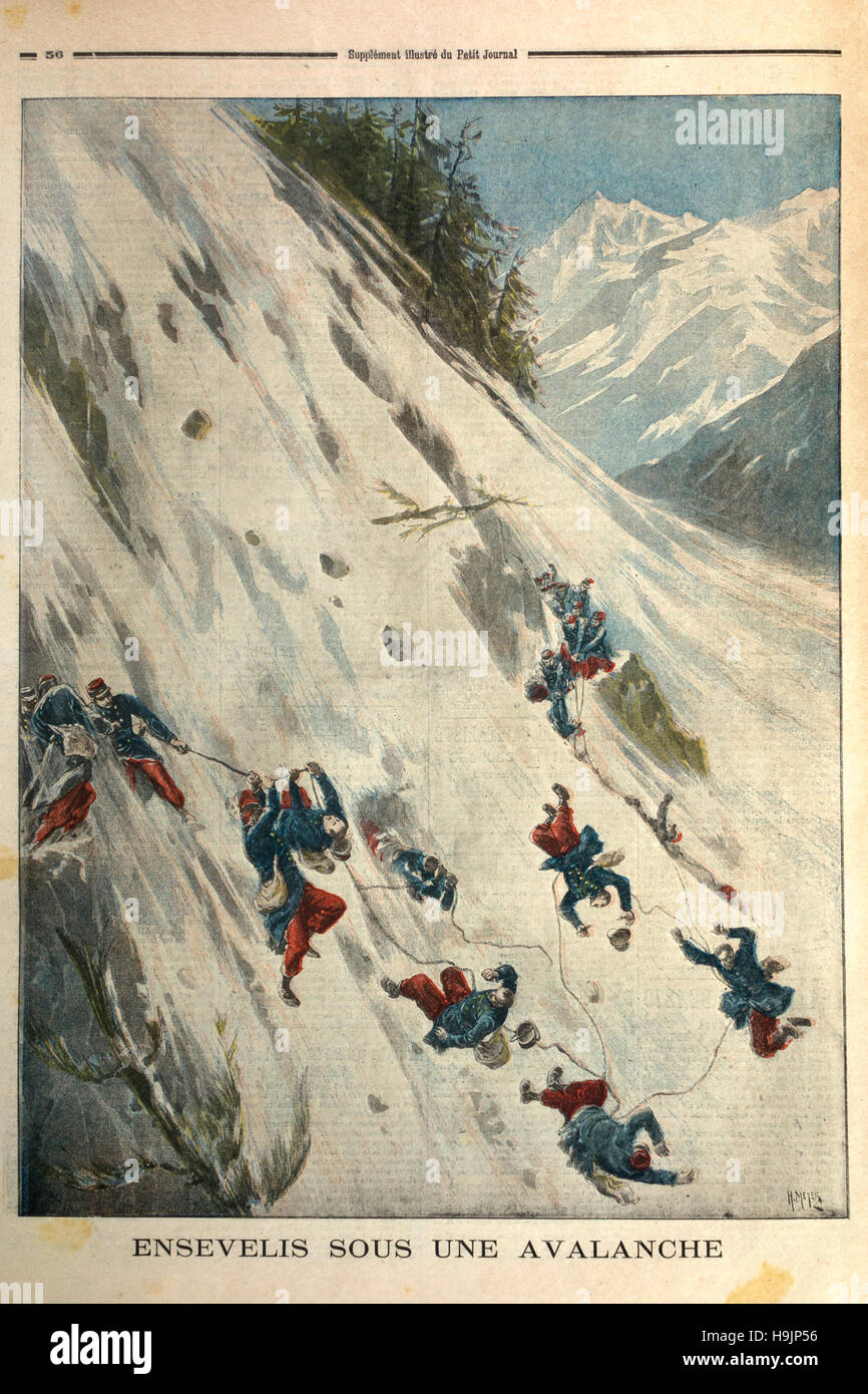 Nel 1897, 10 francesi alpini sono stati sepolti da una valanga - unite da corda, essi sono stati liberati senza perdita di vita Foto Stock
