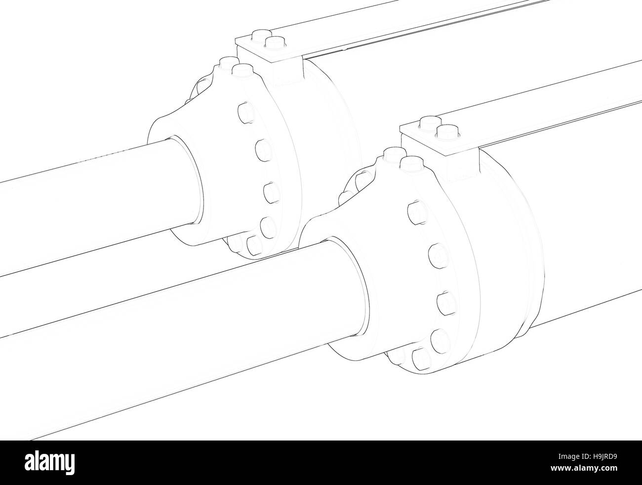 Pistone di macchina idraulica industriale del sistema isolato disegno 3D illustrazione Foto Stock