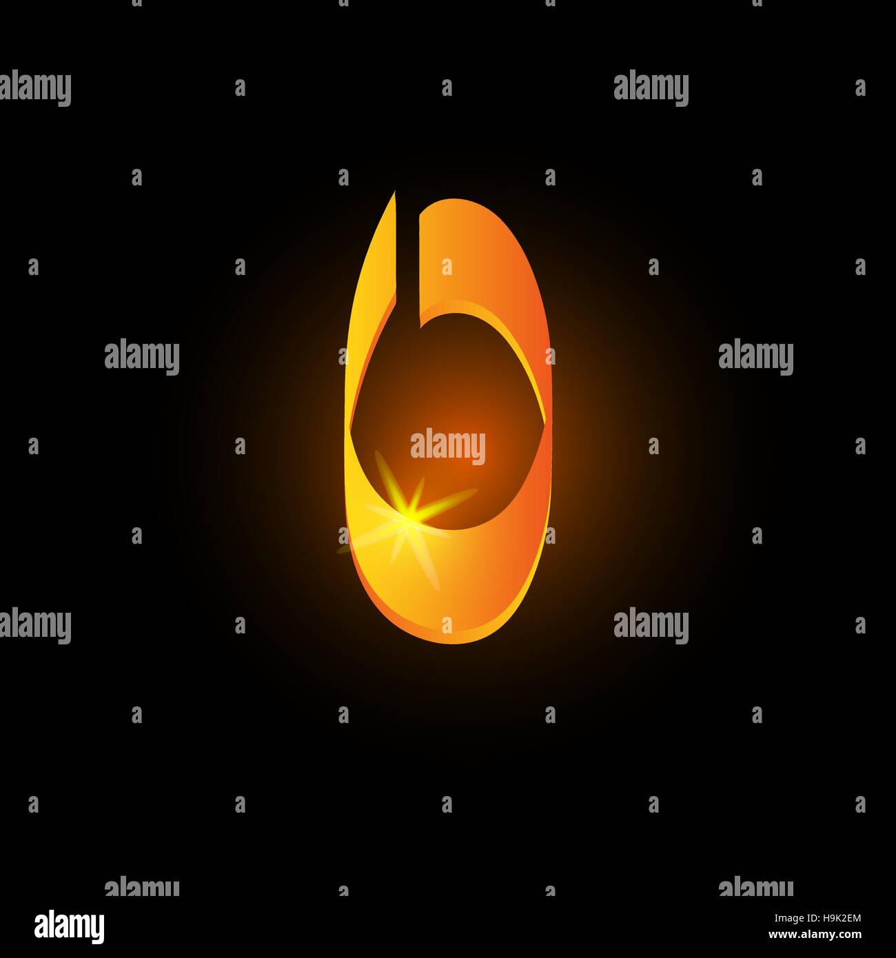 Golden stile arabo lettera o. Shiny alfabeto latino icona elemento su sfondo nero. La calligrafia orientale design. Fiery decorativo illustrazione vettoriale Illustrazione Vettoriale