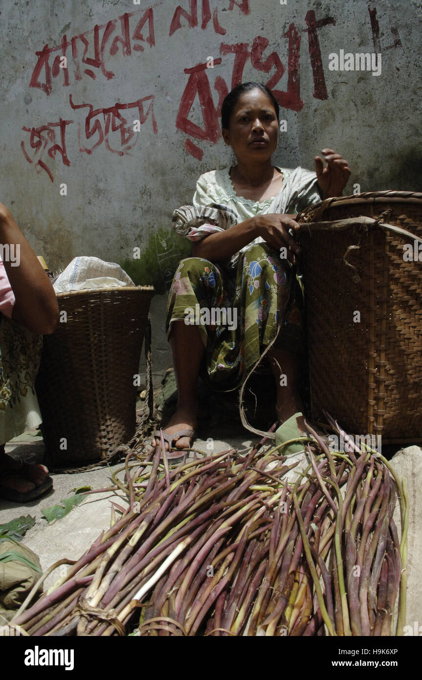 Tribale del Bangladesh le donne a vendere verdure nel distretto di Bandarban in Chittagong, Bangladesh. Foto Stock
