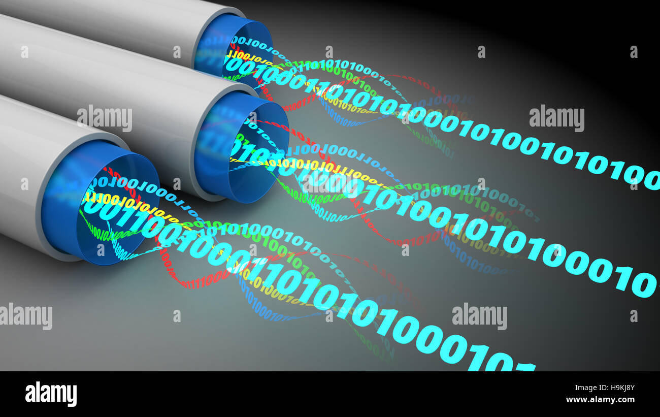 3d illustrazione di dati digitali all'interno di fibre ottiche Foto Stock