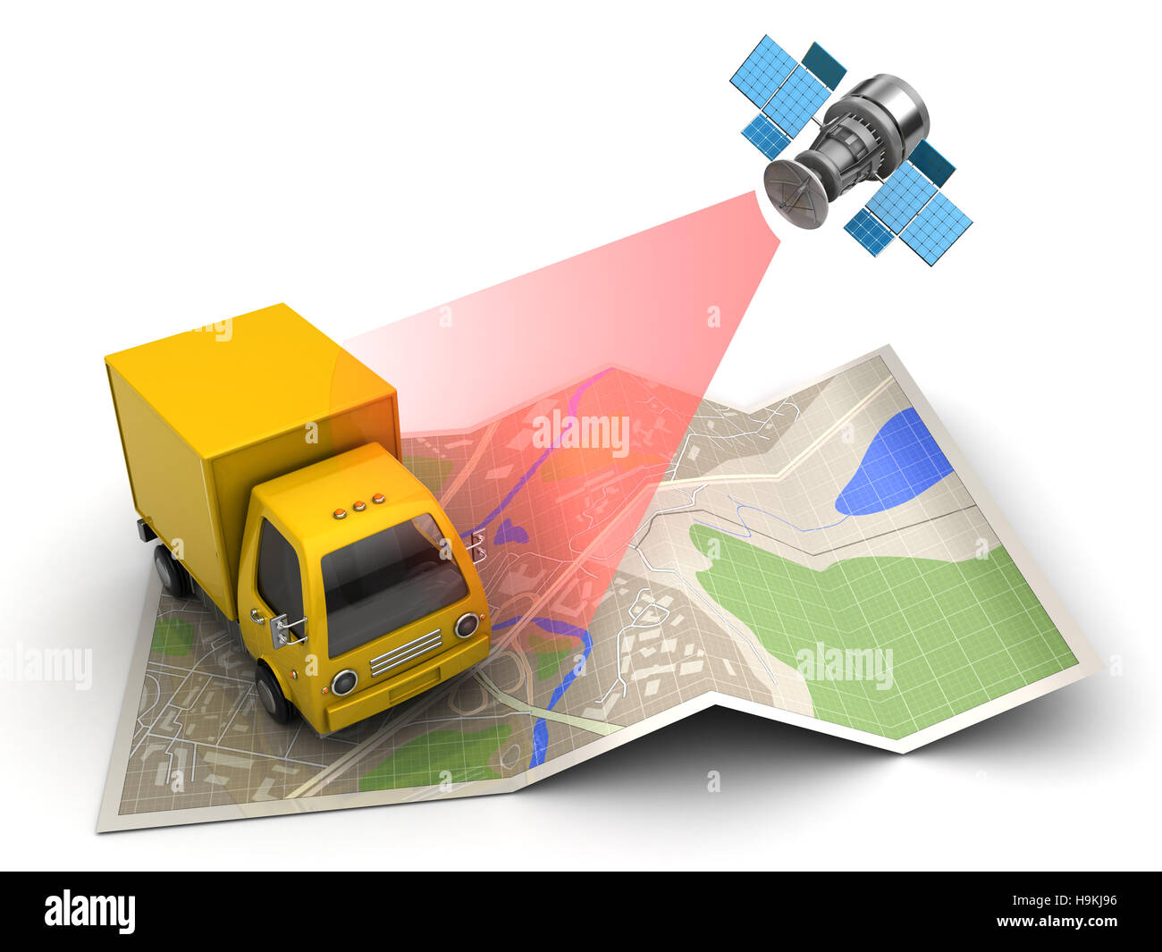 3d illustrazione del cargo tracking satellitare concept Foto Stock