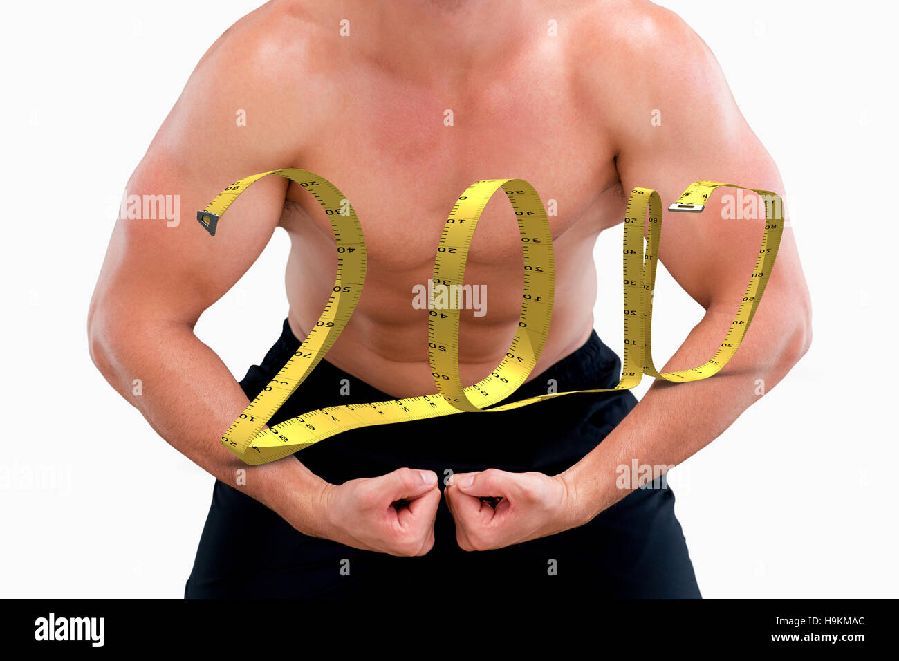 3D'immagine composita di bodybuilder la flessione Foto Stock