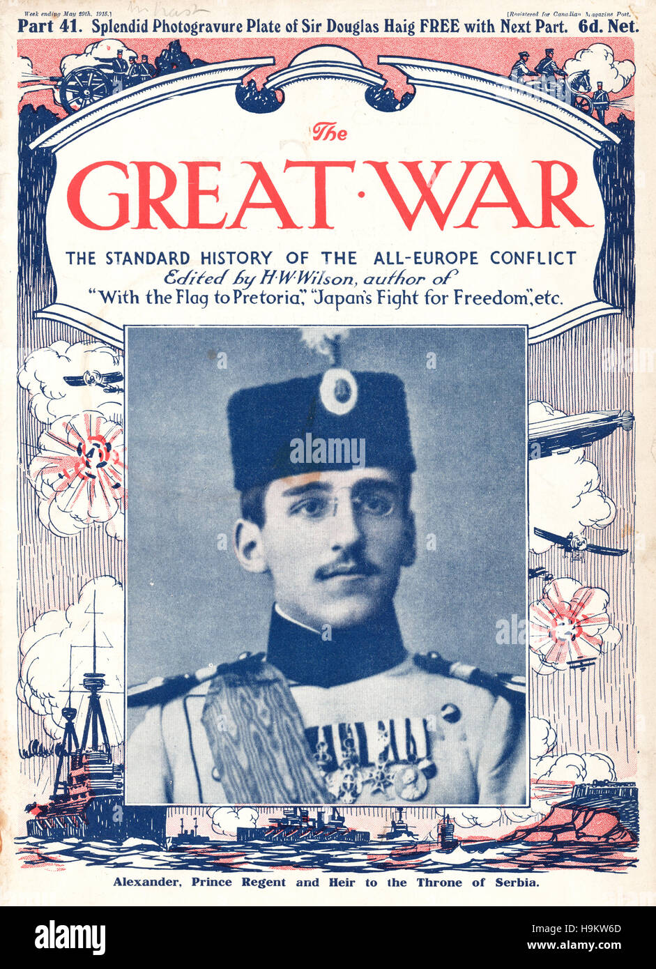1915 La Grande Guerra pagina anteriore Alexander, il Principe Reggente della Serbia Foto Stock