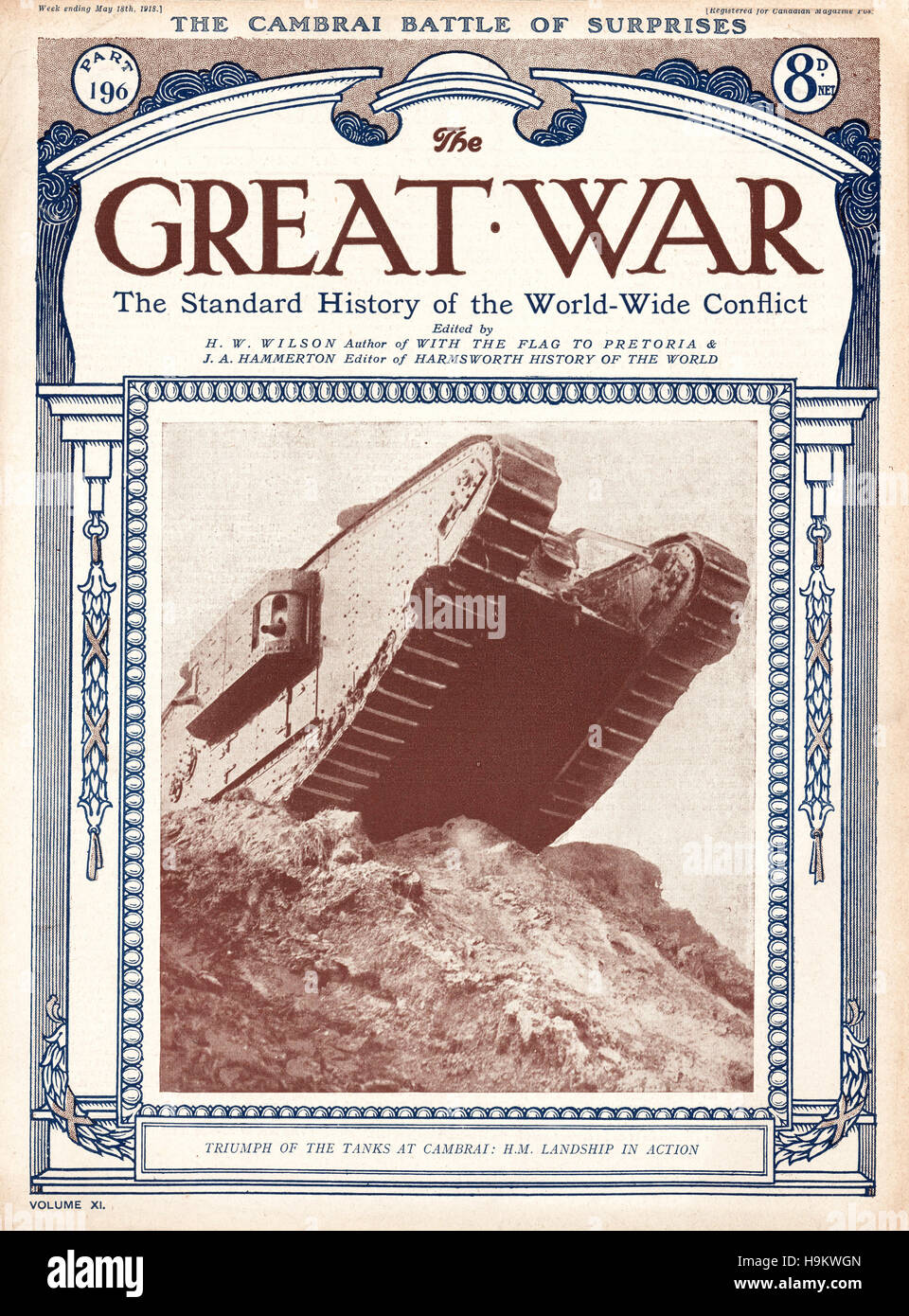 1918 La Grande Guerra pagina anteriore serbatoio a Cambrai Foto Stock