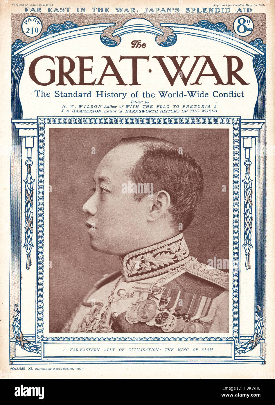 1918 La Grande Guerra pagina anteriore re del Siam, Rama VI Foto Stock