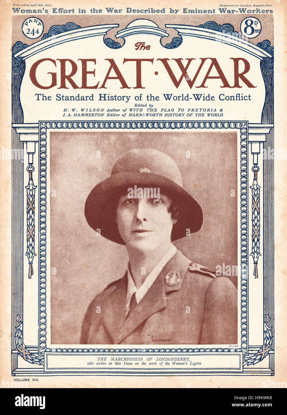 1919 La Grande Guerra pagina anteriore Edith Vane-Tempest-Stewart, marchesa di Londonderry Foto Stock