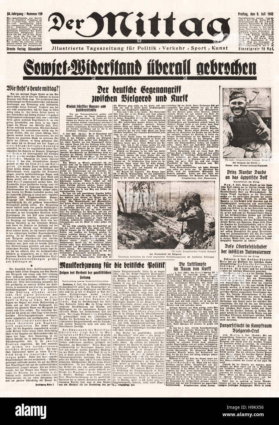 1943 Der Mittag (Germania) pagina anteriore serbatoio battaglia di Kursk Foto Stock