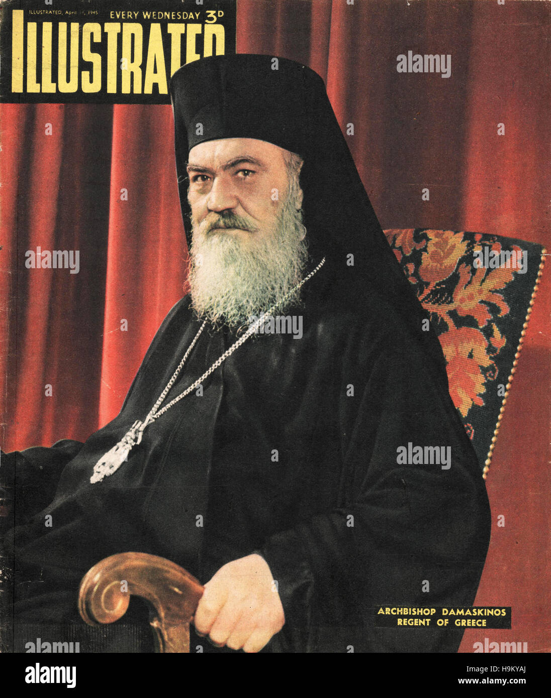 1945 illustrato Arcivescovo Damaskinos della Grecia Foto Stock