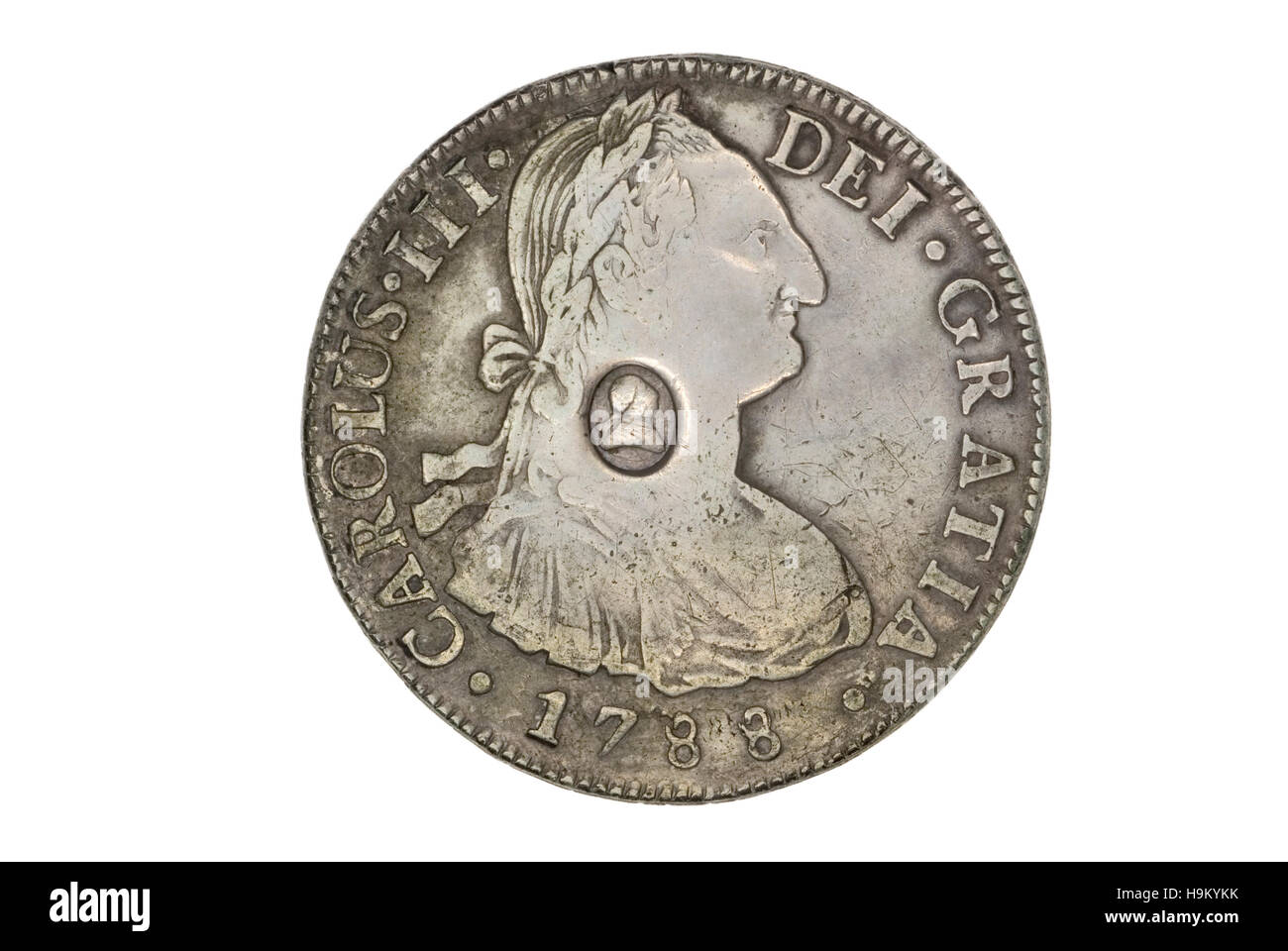 8 moneta reale di re Carlo III di Spagna contrassegnati Foto Stock