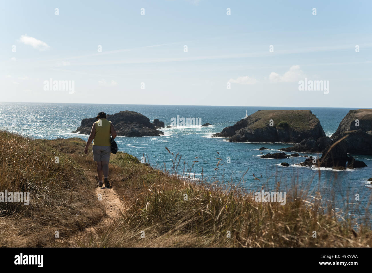 Camminando sul naturale cappotti di Belle-Ile-en-Mer Foto Stock