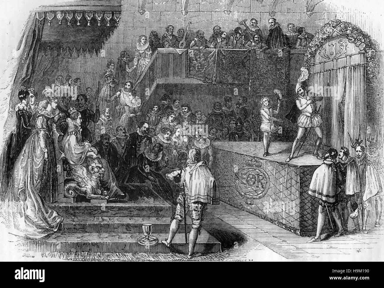La regina Elisabetta I (1533-1603) la visione di un gioco. Xix secolo incisione. Foto Stock