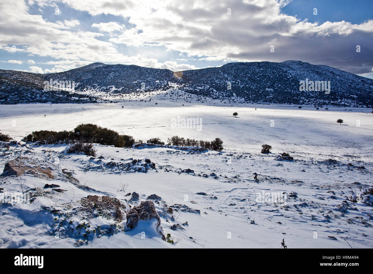 Incantevole paesaggio invernale con neve montagna rivestita Foto Stock