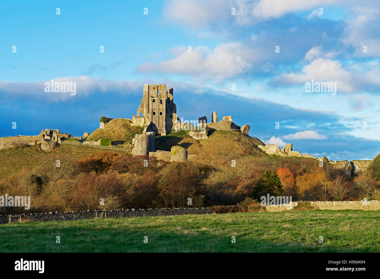Corfe Castle, Isle of Purbeck, Dorset, England Regno Unito Foto Stock