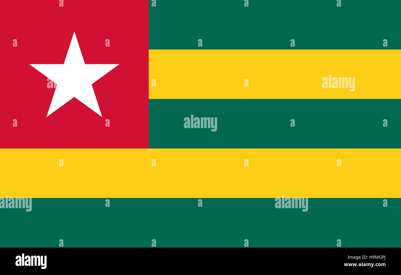 Vettore ufficiale bandiera del Togo . Repubblica del Togo . Foto Stock
