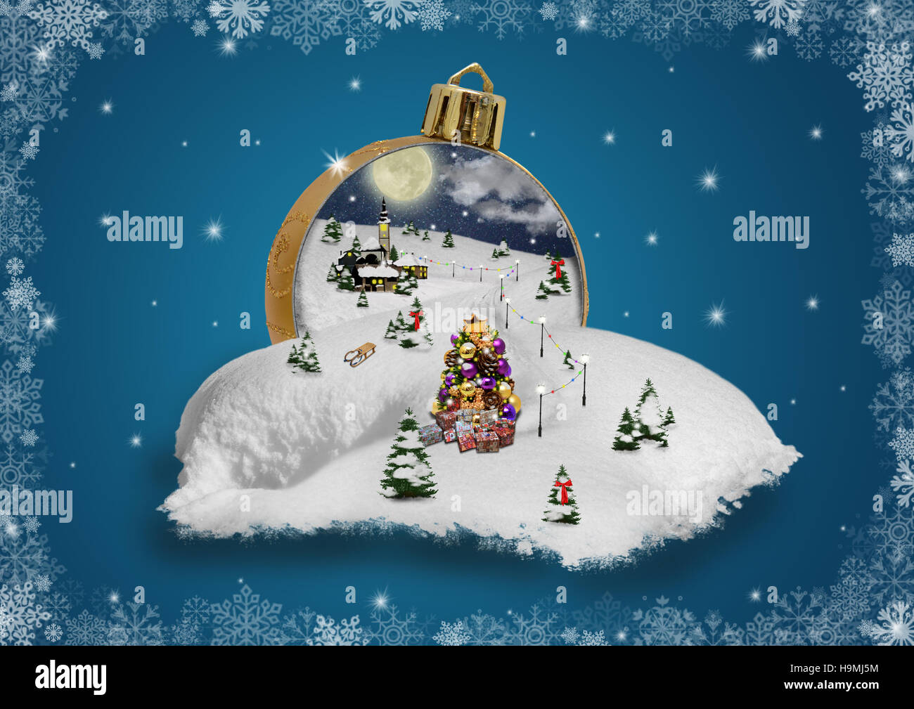 Il paese delle meraviglie in una palla di Natale Foto Stock