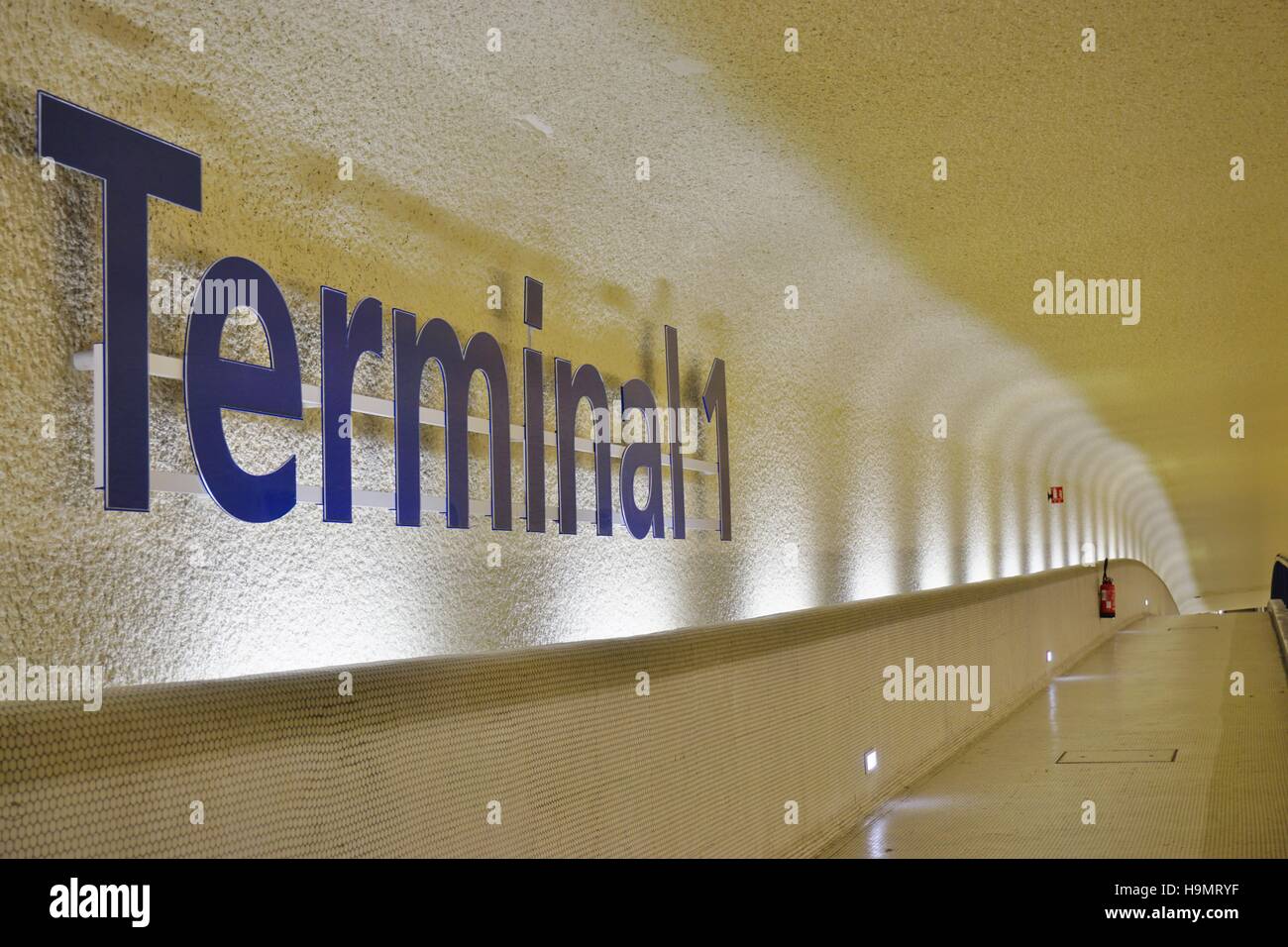 Il Terminal 1 presso l'aeroporto internazionale Roissy Charles de Gaulle (CDG) vicino a Parigi, Francia Foto Stock