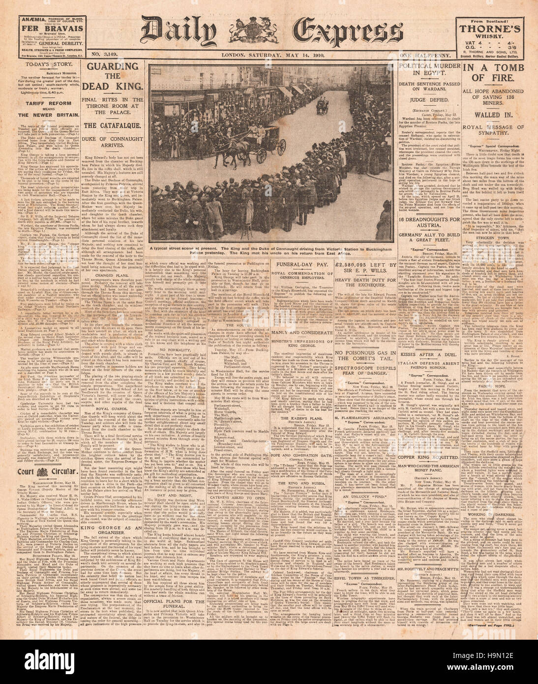 1910 Daily Express front page la morte del re Edward VII Foto Stock