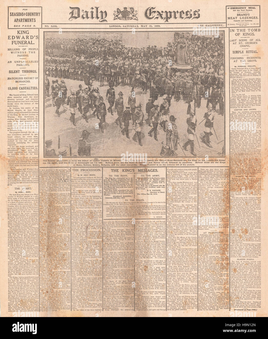 1910 Daily Express front page Funerali di re Edoardo VII Foto Stock