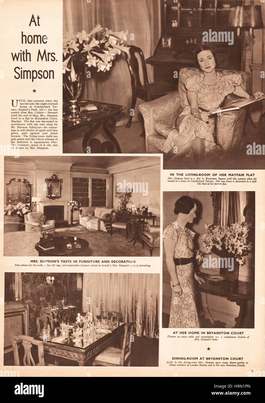 1936 settimanale illustrato a pagina 11 la onorevole Wallis Simpson Foto Stock