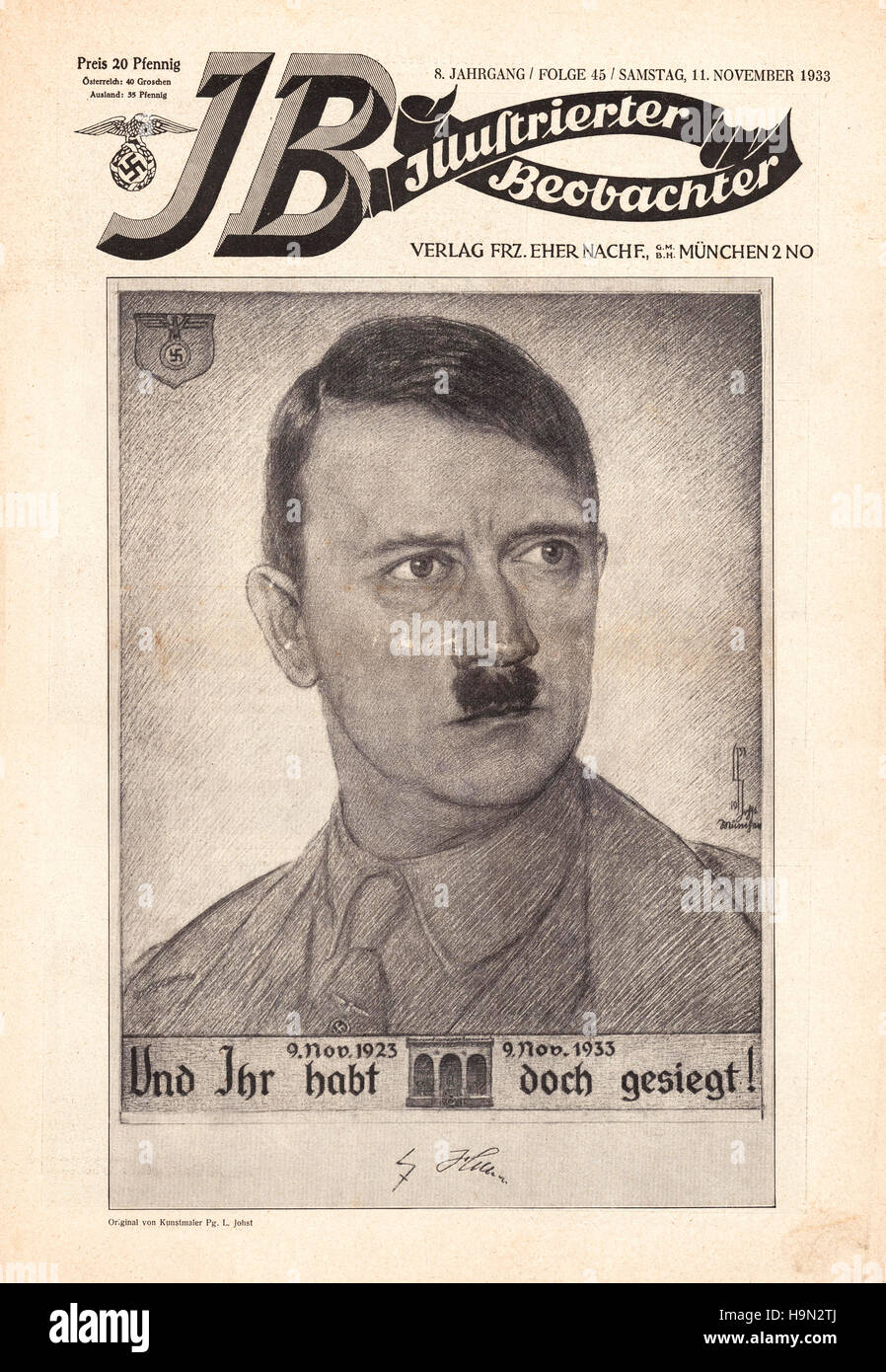 1933 Illustrierte Beobachter front page Adolf Hitler Foto Stock