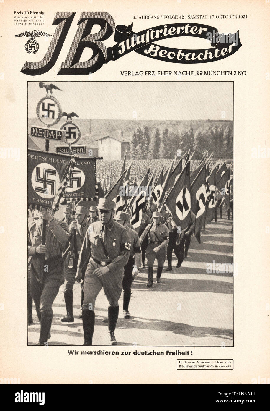 1931 Illustrierte Beobachter front page nazisti su parade Foto Stock