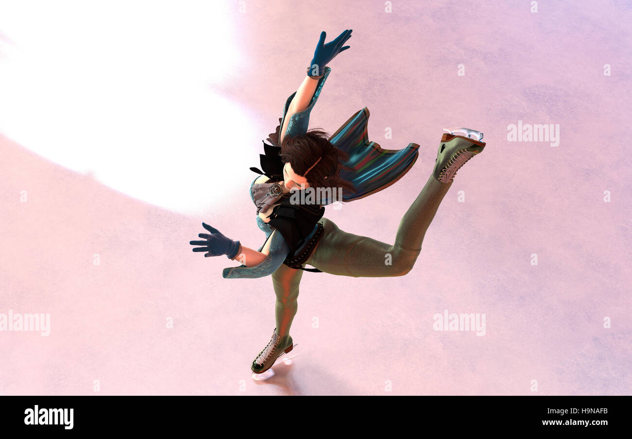 Pattinaggio sul ghiaccio figura sul pavimento di ghiaccio con pattini. Foto Stock