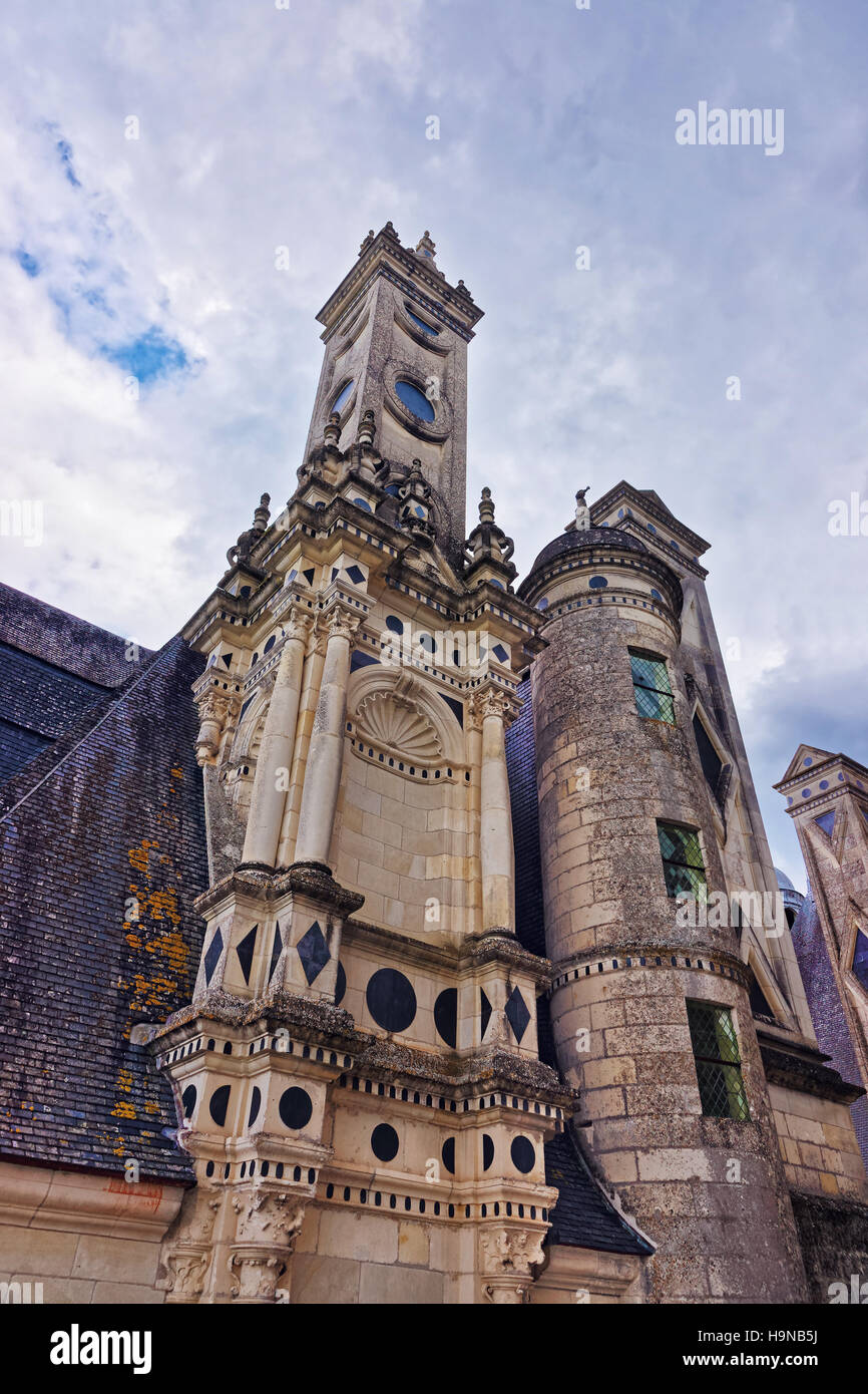 Frammento di Chateau de Chambord palace, Eure et Loir reparto, regione della Valle della Loira, in Francia. Foto Stock