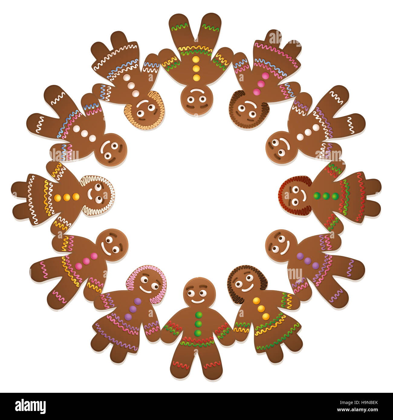 Gingerbread uomini e donne - Circolo di amici per il tempo di Natale. Foto Stock