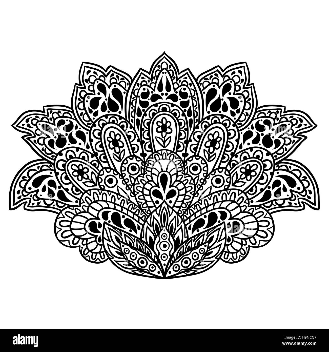 Etnico indiano ornamento. Disegnata a mano henna tattoo elemento decorativo Illustrazione Vettoriale