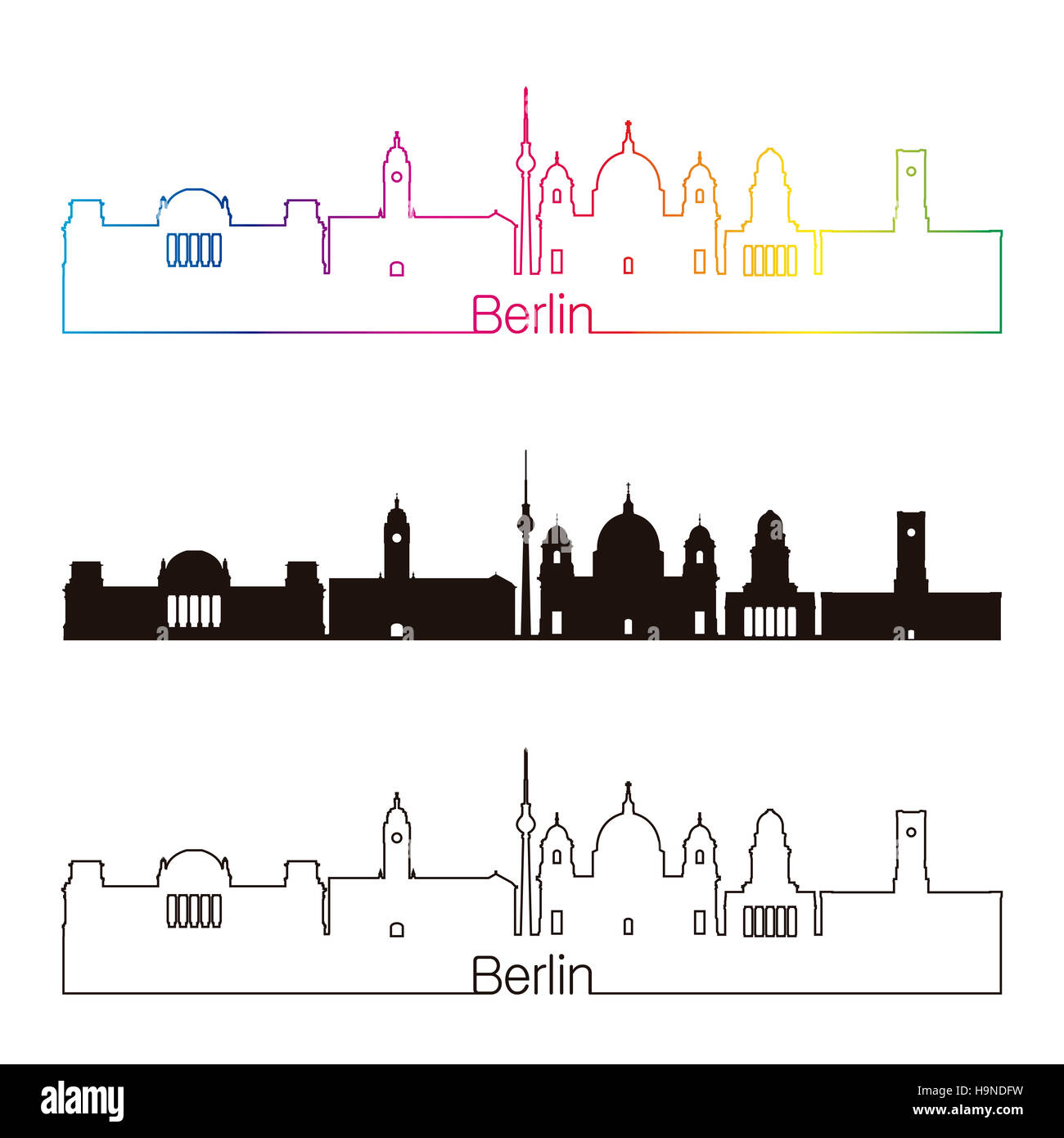 Lo skyline di Berlino lo stile lineare con arcobaleno nel modificabile file vettoriali Foto Stock