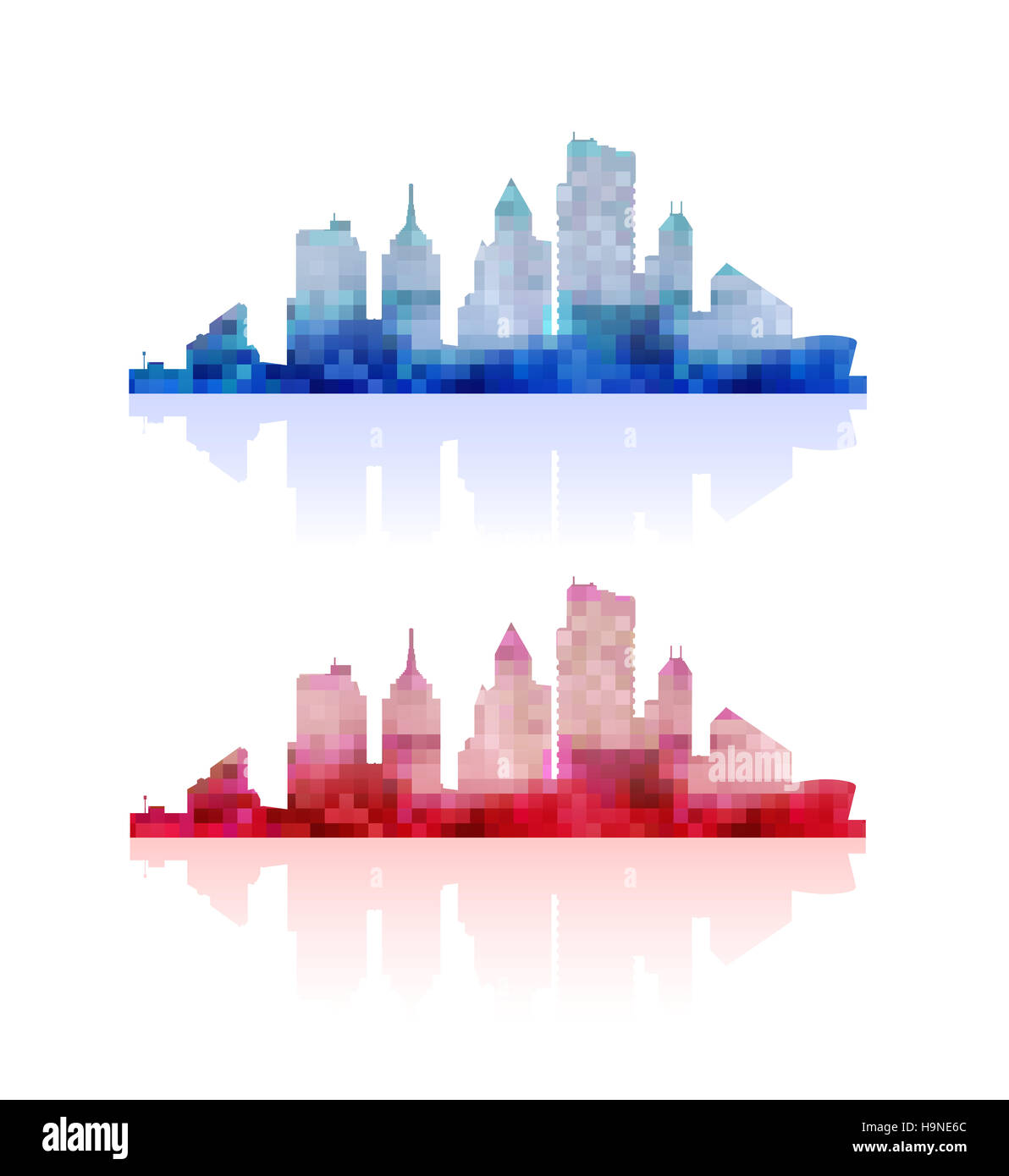 Silhouette di un panorama della città con i grattacieli e gli edifici della città Foto Stock Silhouette di un panorama della città con i grattacieli e gli edifici della città Foto Stock